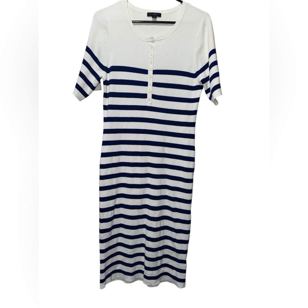 JCrew Knit Navy stripe henley collar short sleeve fitted maxi dress Large